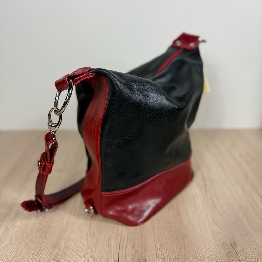 Vera Pelle D&D Black and Red Leather Shoulder Crossbody Bag Made in Italy NWT